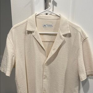 Zara Men's Beige Textured Button Down Shirt